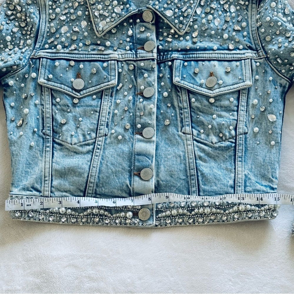 NWOT! Alice + Olivia Nelson Embellished Denim Jacket, Size XS - Picture 17 of 17